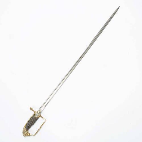 victoriansword:Dutch Model 1852 Grenadier Officer’s SwordThe hilt with wire wrapped ray skin grip, l