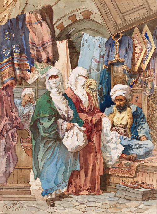 The Silk Bazaar, Amadeo Preziosi (1816-1882)