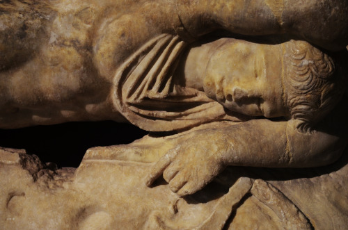 greek-museums: Archaeological Museum of Patra:Statue of a young sleeping hunterPart of the decoratio
