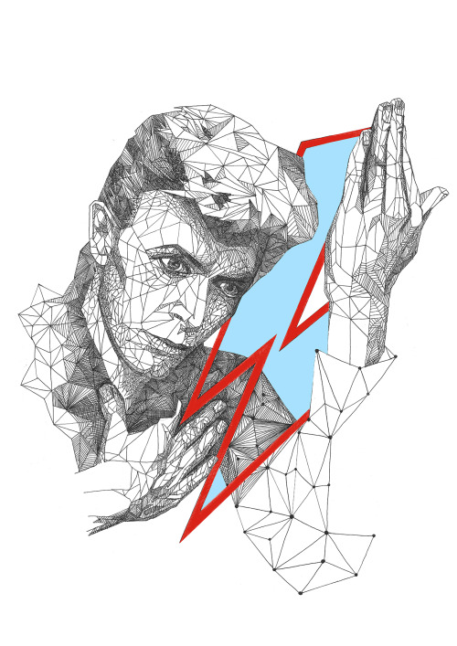 eatsleepdraw:  Bowie - fineliner pen and acrylics paint on paper www.denzu.co.uk  ora muoio,lo so ❤️