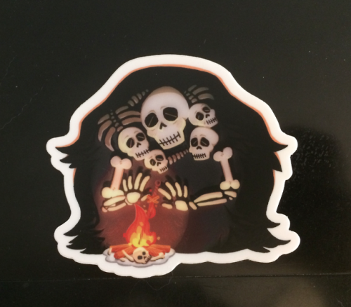 A warm and toasty Nito sticker I drew up and had made. Nito is my very good spooky friend.