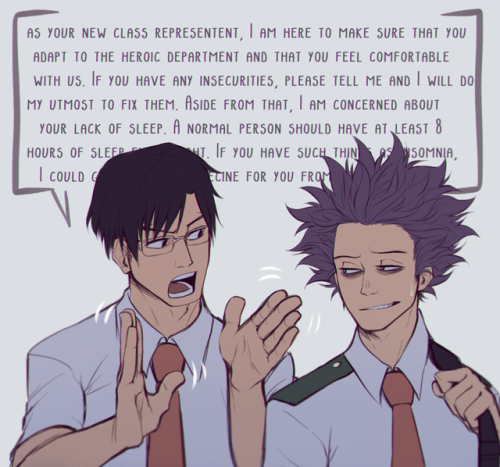 keiid:  Iida is making sure his new classmate integrates perfectly to the class