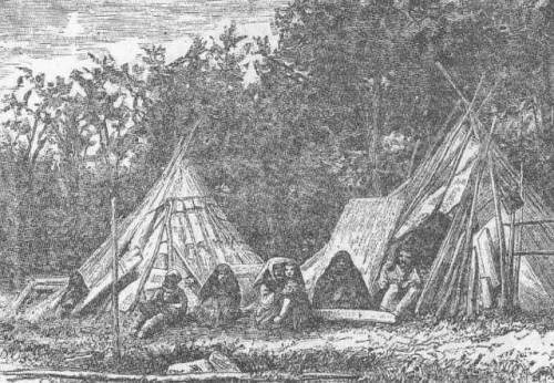 Khanty birch-bark tents (Russia, 1882).