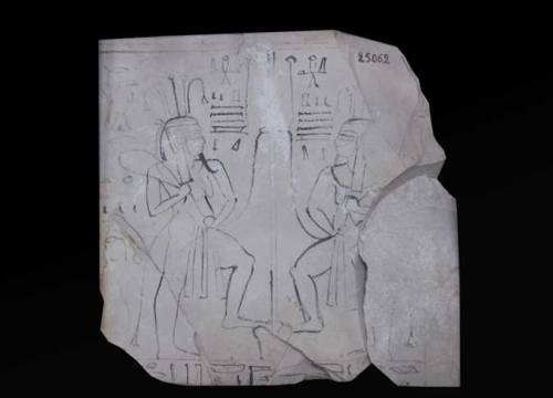 Ostracon of god HapiAn ostracon depicted in two faces, the verso depicted with a double-figure of th