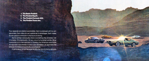 Pontiac Firebird brochure, 1970. The launch year for the second generation Firebird. Tooling and eng