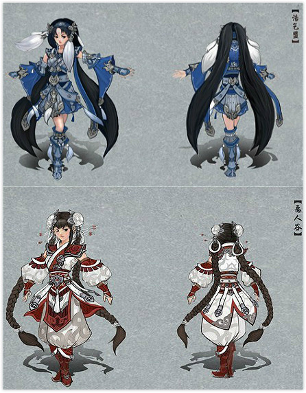 Concept design of warrior costumes of different martial art schools, inspired by traditional chinese