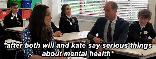 shewolfofengland:prince william lightens the mood after a sombre lesson on mental health; also i hav