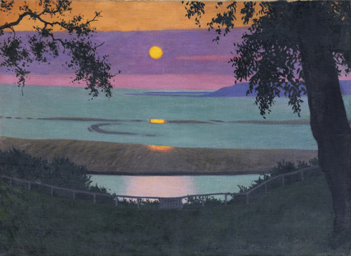 mauveflwrs: Felix Vallotton - Sunset At Grace, Orange And Violet Sky (1918)