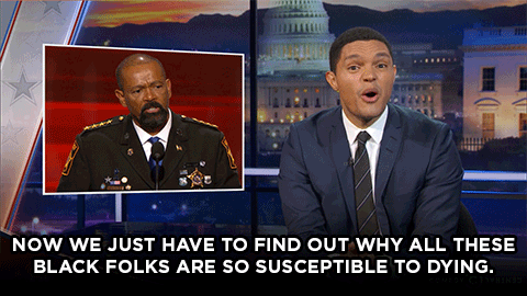 thedailyshow:  Trevor responds to Milwaukee County Sheriff David A. Clarke Jr.’s comments about “Blue Lives Matter” at last night’s RNC.