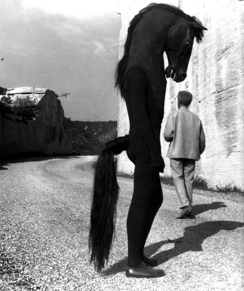 mimbeau:Jean Cocteau on the set of “Le testamant d’Orphée”  France (Baux-de-provence) 1959 Lucien 