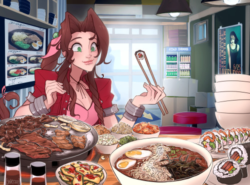 Aerith having an absolute FEAST at the Wall Market diner! &ldquo;One of everything please!&r