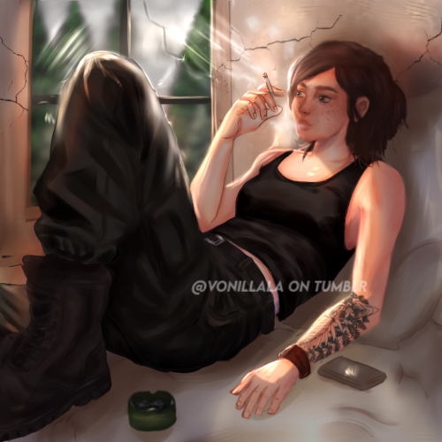 Ellie Smoking A Joint.