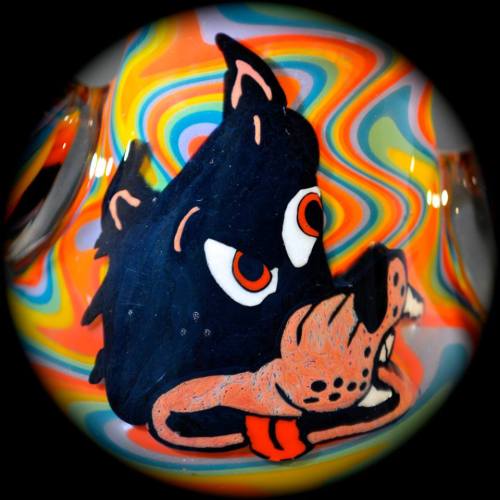 headyhunter:  “Deadicated: The Other One”By Jason Lee and Jerry Kelly 201412.5” tall, push bowl bubbler.All murrini by Jerry, fully worked by Leebo.This piece will be available at the Sep. 19-20 GooseFire Gallery MilLee   ■■ Tumblr 