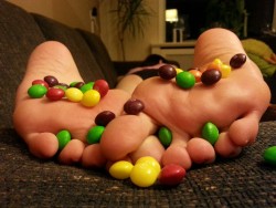 karolinkafootfetish:  How about some Skittles!? ;)  On my feet :) 