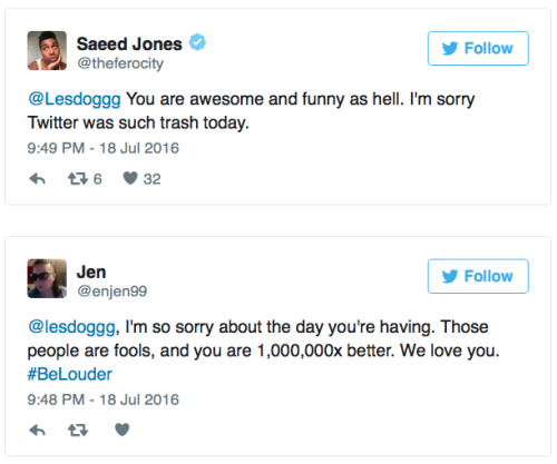 micdotcom:  Leslie Jones exposes the racist and sexist hate she gets on TwitterWhile Twitter continues to ignore its abuse policies, Leslie Jones spent most of Monday highlighting tweets she received from racist and sexist trolls. This prompted both more