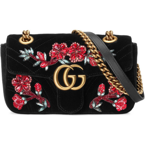 Gucci Gg Marmont Embroidered Velvet Mini Bag ❤ liked on Polyvore (see more chain strap purses)