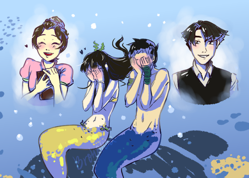 I made this silly asoryuu &amp; haosusa mermaid AU a while ago It was fun to draw ✨