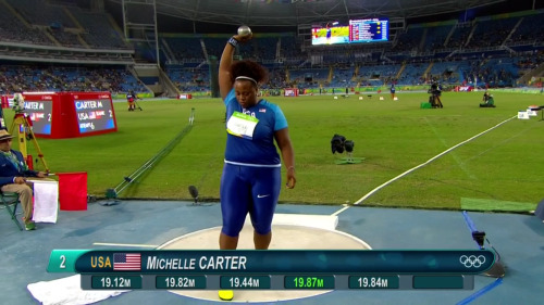 futureblackpolitician: croptopcameron: Michelle Carter wins Gold in Women’s Shot Put at the Ri