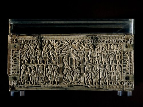 The Franks Casket (detail from the front), Anglo-Saxon carved bone casket, ca. 8th century AD, North