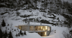 life1nmotion:  Winter cottage, Sirdalen Valley, NorwayThis striking ‘winter cottage’ is already quite nicely settled in the mountainside, but in a few seasons, it will be even more so, say its designers at Oslo, Norway-based architectural firm, Filter