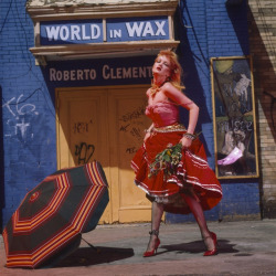 twixnmix:    Cyndi Lauper photographed by Annie Leibovitz, 1983. “When I explained my vision to Janet Perr, who was the art director, she suggested Coney Island,” Lauper said. “Janet and I went together to location scout with Annie Leibowitz who