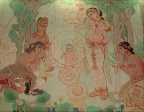 Birth of Siddhartha, by Kosetsu Nosu, mural from Mulagandha Kuti Vihara, Sarnath