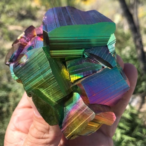 geologyin-blog: All Natural Iridescent Rainbow Pyrite from Peru! Photo: @finemineralgallery