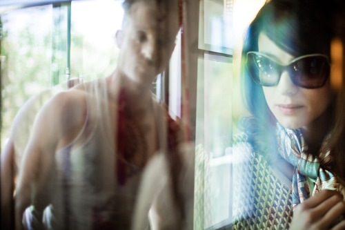 LUMETE SUNGLASS CAMPAIGN (lost weekend - scarf) models : Caitriona Balfe & Simon Sherry-Wood photographed by Landis Smithers