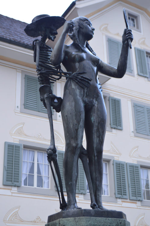 Bronze sculpture “Death and the Maiden” by Rolf Brem in Stans, Switzerland, Europe by Ry