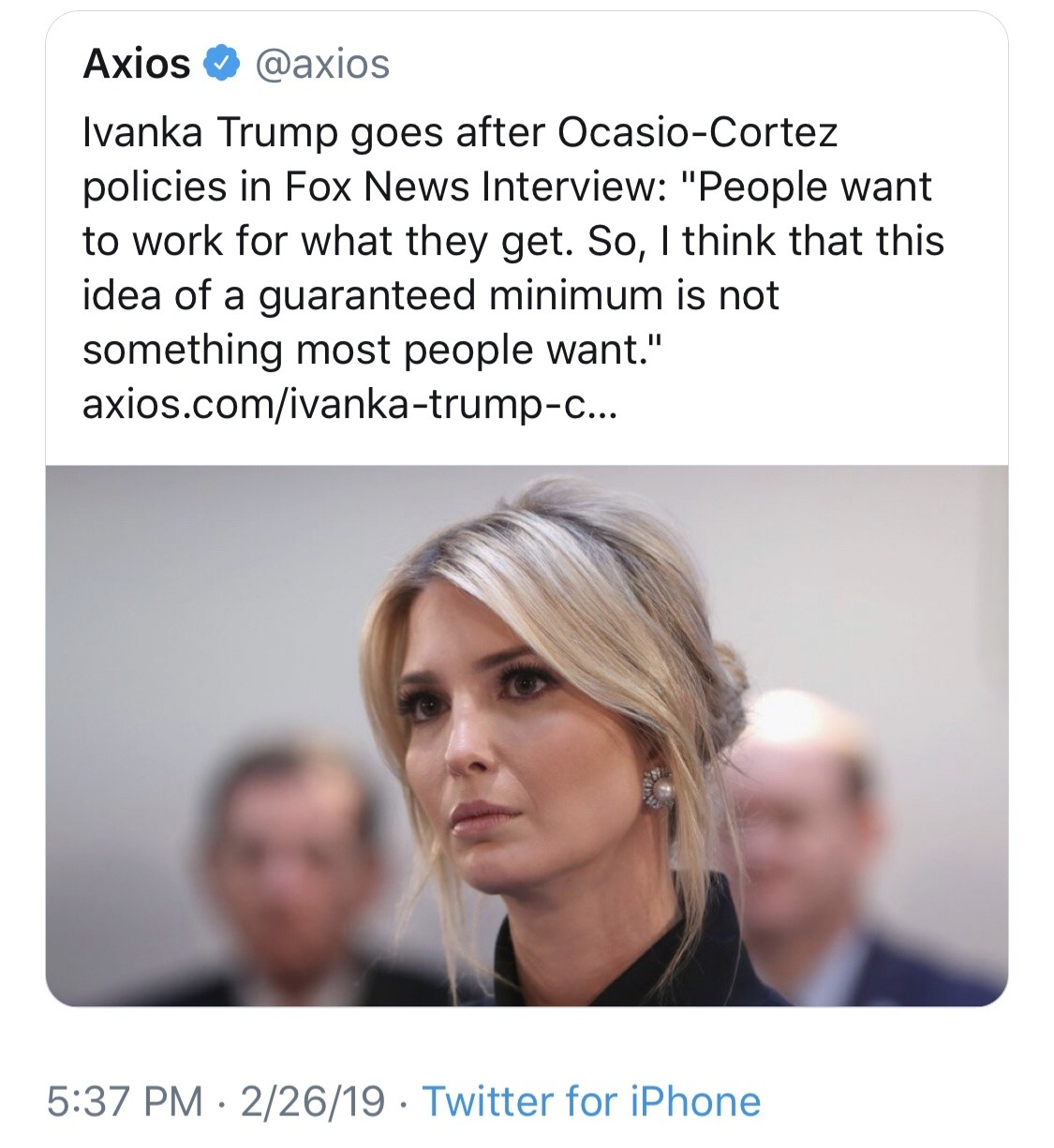 odinsblog:  Ivanka Trump, a trust fund baby who has never done an honest day’s work, is trying to lecture Alexandria Ocasio-Cortez? About income inequality and living wages??? Seriously?  Ivanka is pushing the old Republican canard that “poor people