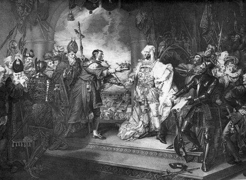 King Richard II. Act IV, Scene I (aka Richard II resigning the Crown to Bolingbroke). Engraving by  