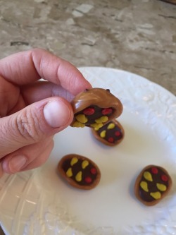 aquatthewailord: Caramel, chocolate, and Nutella Kabuto candies!  The shells got a little messed up because I placed them on wrinkly aluminum but oh well. 