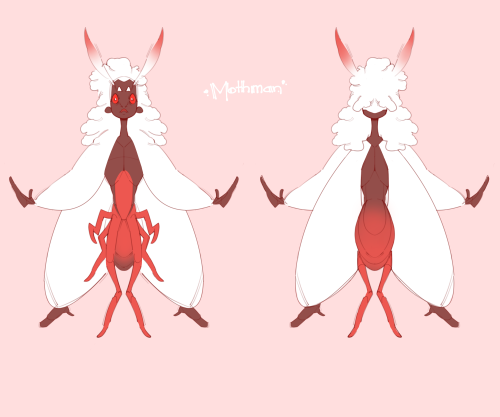Mothman (he/they) ref for a game project I’m working on! He is literally the Mothman of legend, but 