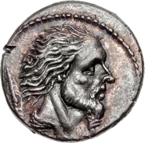 archaicwonder:Roman Imperatorial Silver Denarius of L. Hostilius Saserna, Possibly Depicting Vercing