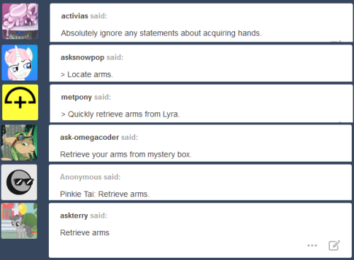 darkfiretaimatsu:   You acknowledge the requisite running gag, but decide, yeah, the first ask has the best advice. What is this, a Lyra blog? And not even a good Lyra blog. There’s more to Lyra than memes, you know. But now’s not the time. You put