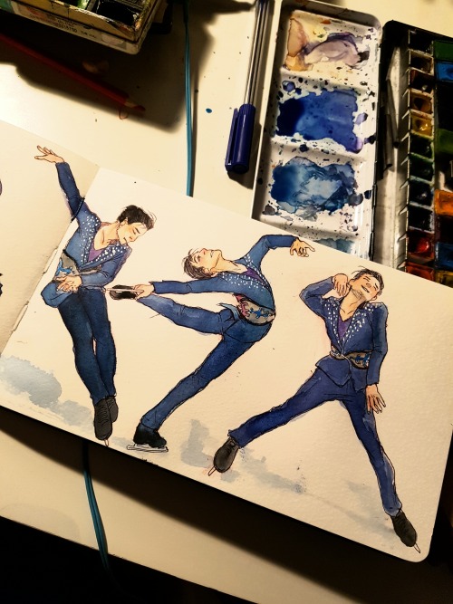 aiwa-sensei:One more. I’m slowly getting back to watercolours. And drawing those poses is fun.