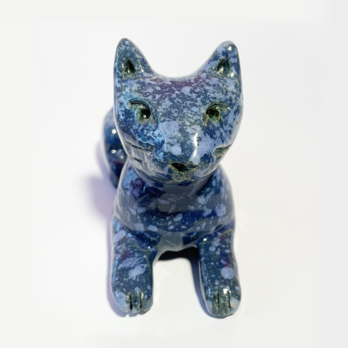 funzos: Ceramic kitty :)insta ♡ twitter ♡ prints &amp; stickers [ID: Ceramic sculpture of a cat 
