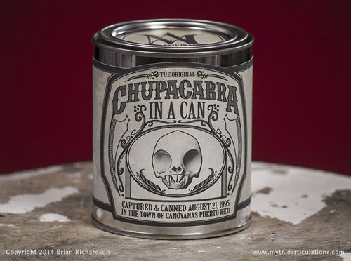coelasquid:mythicarticulations:Announcing the original “Chupacabra in a Can”! This posea