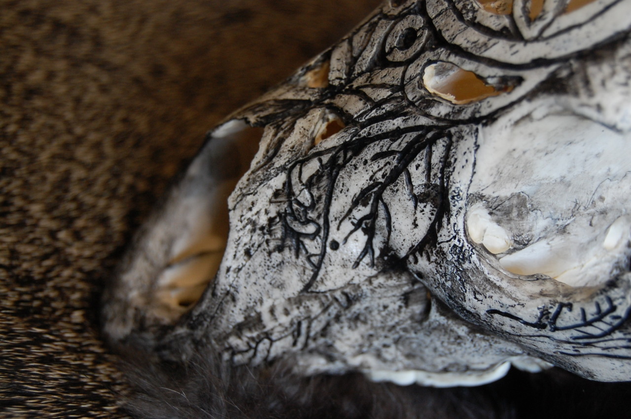 magicallycapricious:  Carved black bear skull. Tree of life and a triquetra.  Available
