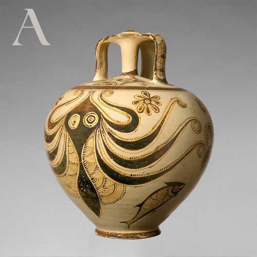 Terracotta stirrup jar with octopus ca. 1200–1100 B.C. Helladic, Submycenaean. Image: The Metropolit