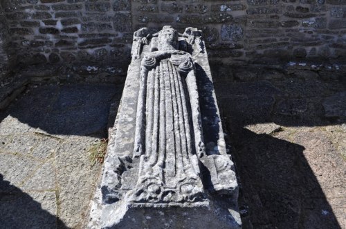 Queen Catherine of Sweden (d. 1245) as depicted on her now damaged grave monument at Gudhem made, c.