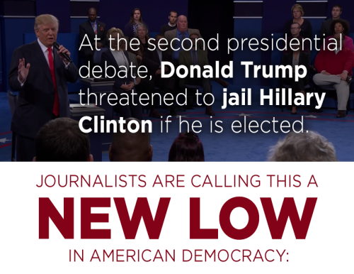 leupagus:mediamattersforamerica:Threatening to jail your opponent is what happens in dictatorships. 
