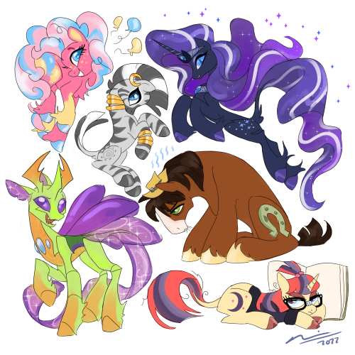 fatbotsartblog:6 pony fan arts I was given! That is a heckin’ fantastic Buggo King.