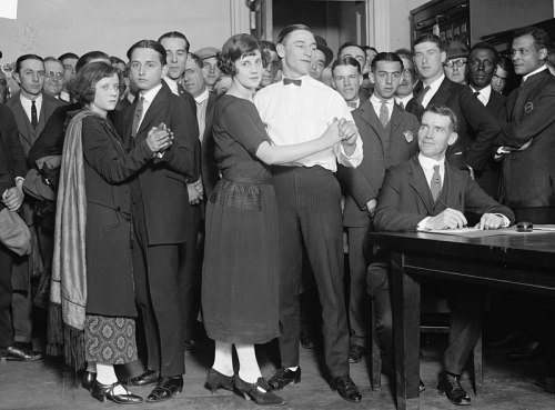 Dancers at a dance marathon, 1923. These events became popular in the 1920s and 1930s as dance craze