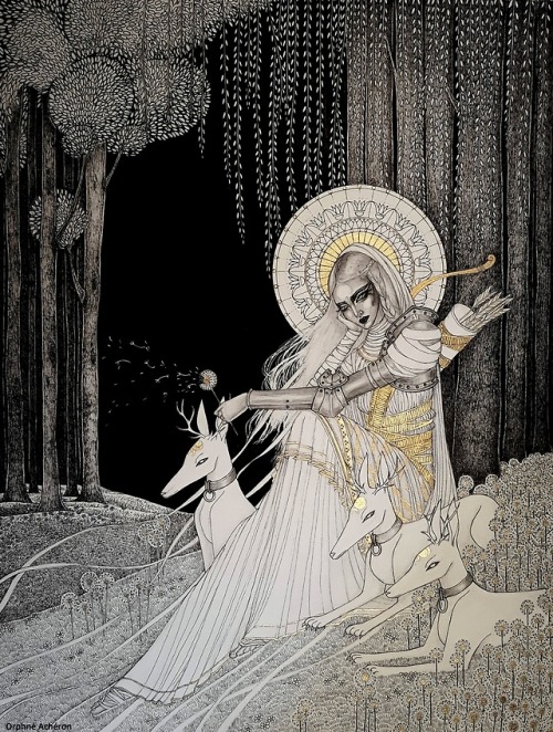 MOONLESS NIGHT.XXXI.V.MMXVIII. by Orphné Achéron.pencil, ink and gold.