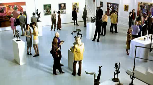 An art gallery, in Fabien Onteniente, Jet Set, 2000 (feat. Samuel Le Bihan, Lambert Wilson, Ornella 