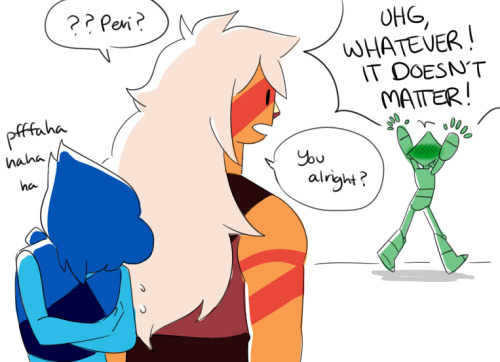 angeban:  This is the second comic I’ve drawn with Peridot being flustered and Lapis laughing at her, I think I have a problem 