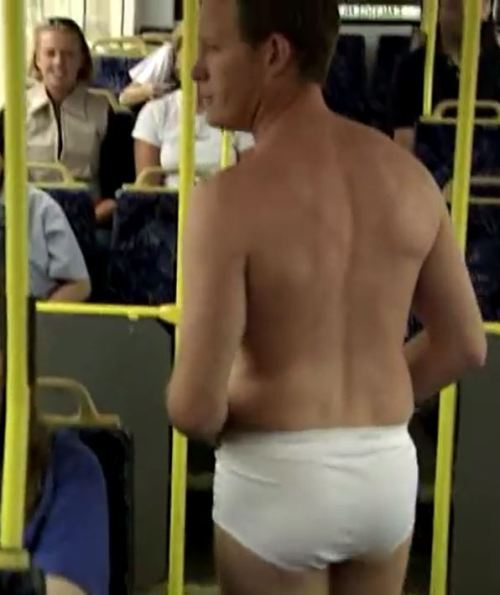 jckybriefs4me:Max takes a ride on the city bus in his white Jockey briefs. 