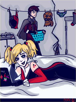oolaceeli:  I don’t know man, I just wanted to draw Harley and Jonathan Crane as roommates in a shitty apartment.  Might make mini comics about this kind of junk.
