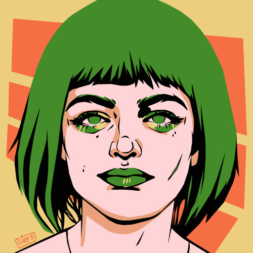 6/31  green-[Image description: A stylized portrait of an original character. She is drawn from the 